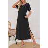 MEROKEETY Women’s 2025 Summer Casual Maxi Dress Spring Beach Vacation Short Sleeve Crewneck Split Midi T Shirt Dresses(Black)