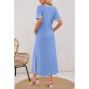 MEROKEETY Women’s 2025 Summer Casual Maxi Dress Spring Beach Vacation Short Sleeve Crewneck Split Midi T Shirt Dresses(Blue)