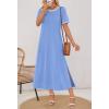 MEROKEETY Women’s 2025 Summer Casual Maxi Dress Spring Beach Vacation Short Sleeve Crewneck Split Midi T Shirt Dresses(Blue)