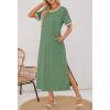 MEROKEETY Women’s 2025 Summer Casual Maxi Dress Spring Beach Vacation Short Sleeve Crewneck Split Midi T Shirt Dresses(Green)