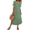 MEROKEETY Women’s 2025 Summer Casual Maxi Dress Spring Beach Vacation Short Sleeve Crewneck Split Midi T Shirt Dresses(Green)