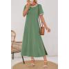 MEROKEETY Women’s 2025 Summer Casual Maxi Dress Spring Beach Vacation Short Sleeve Crewneck Split Midi T Shirt Dresses(Green)