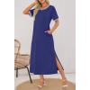 MEROKEETY Women’s 2025 Summer Casual Maxi Dress Spring Beach Vacation Short Sleeve Crewneck Split Midi T Shirt Dresses(Navy)