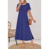 MEROKEETY Women’s 2025 Summer Casual Maxi Dress Spring Beach Vacation Short Sleeve Crewneck Split Midi T Shirt Dresses(Navy)