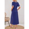 MEROKEETY Women’s 2025 Summer Casual Maxi Dress Spring Beach Vacation Short Sleeve Crewneck Split Midi T Shirt Dresses(Navy)