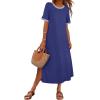 MEROKEETY Women’s 2025 Summer Casual Maxi Dress Spring Beach Vacation Short Sleeve Crewneck Split Midi T Shirt Dresses(Navy)