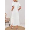 MEROKEETY Women’s 2025 Summer Casual Maxi Dress Spring Beach Vacation Short Sleeve Crewneck Split Midi T Shirt Dresses(White)