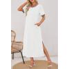 MEROKEETY Women’s 2025 Summer Casual Maxi Dress Spring Beach Vacation Short Sleeve Crewneck Split Midi T Shirt Dresses(White)