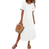 MEROKEETY Women’s 2025 Summer Casual Maxi Dress Spring Beach Vacation Short Sleeve Crewneck Split Midi T Shirt Dresses(White)