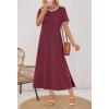 MEROKEETY Women’s 2025 Summer Casual Maxi Dress Spring Beach Vacation Short Sleeve Crewneck Split Midi T Shirt Dresses(Wine)