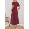 MEROKEETY Women’s 2025 Summer Casual Maxi Dress Spring Beach Vacation Short Sleeve Crewneck Split Midi T Shirt Dresses(Wine)
