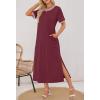 MEROKEETY Women’s 2025 Summer Casual Maxi Dress Spring Beach Vacation Short Sleeve Crewneck Split Midi T Shirt Dresses(Wine)