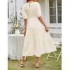 MEROKEETY Women’s 2025 Summer Puff Sleeve Smocked Floral Dress Crewneck Lace Flowy Tiered Midi Dresses(Beige)