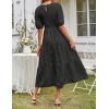 MEROKEETY Women’s 2025 Summer Puff Sleeve Smocked Floral Dress Crewneck Lace Flowy Tiered Midi Dresses(Black)
