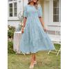 MEROKEETY Women’s 2025 Summer Puff Sleeve Smocked Floral Dress Crewneck Lace Flowy Tiered Midi Dresses(Blue)
