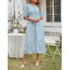MEROKEETY Women’s 2025 Summer Puff Sleeve Smocked Floral Dress Crewneck Lace Flowy Tiered Midi Dresses(Blue)