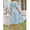 MEROKEETY Women’s 2025 Summer Puff Sleeve Smocked Floral Dress Crewneck Lace Flowy Tiered Midi Dresses(Blue)