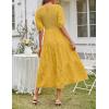 MEROKEETY Women’s 2025 Summer Puff Sleeve Smocked Floral Dress Crewneck Lace Flowy Tiered Midi Dresses(Ginger)