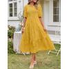MEROKEETY Women’s 2025 Summer Puff Sleeve Smocked Floral Dress Crewneck Lace Flowy Tiered Midi Dresses(Ginger)
