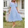 MEROKEETY Women’s 2025 Summer Puff Sleeve Smocked Floral Dress Crewneck Lace Flowy Tiered Midi Dresses(Light Blue)