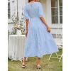MEROKEETY Women’s 2025 Summer Puff Sleeve Smocked Floral Dress Crewneck Lace Flowy Tiered Midi Dresses(Light Blue)