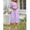MEROKEETY Women’s 2025 Summer Puff Sleeve Smocked Floral Dress Crewneck Lace Flowy Tiered Midi Dresses(Light Purple)