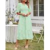 MEROKEETY Women’s 2025 Summer Puff Sleeve Smocked Floral Dress Crewneck Lace Flowy Tiered Midi Dresses(Mint)