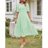 MEROKEETY Women’s 2025 Summer Puff Sleeve Smocked Floral Dress Crewneck Lace Flowy Tiered Midi Dresses(Mint)