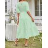 MEROKEETY Women’s 2025 Summer Puff Sleeve Smocked Floral Dress Crewneck Lace Flowy Tiered Midi Dresses(Mint)