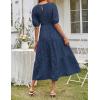 MEROKEETY Women’s 2025 Summer Puff Sleeve Smocked Floral Dress Crewneck Lace Flowy Tiered Midi Dresses(Navy)