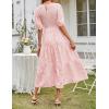 MEROKEETY Women’s 2025 Summer Puff Sleeve Smocked Floral Dress Crewneck Lace Flowy Tiered Midi Dresses(Pink)
