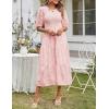 MEROKEETY Women’s 2025 Summer Puff Sleeve Smocked Floral Dress Crewneck Lace Flowy Tiered Midi Dresses(Pink)