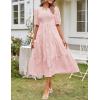 MEROKEETY Women’s 2025 Summer Puff Sleeve Smocked Floral Dress Crewneck Lace Flowy Tiered Midi Dresses(Pink)