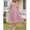MEROKEETY Women’s 2025 Summer Puff Sleeve Smocked Floral Dress Crewneck Lace Flowy Tiered Midi Dresses(Purple)