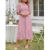 MEROKEETY Women’s 2025 Summer Puff Sleeve Smocked Floral Dress Crewneck Lace Flowy Tiered Midi Dresses(Purple)