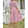 MEROKEETY Women’s 2025 Summer Puff Sleeve Smocked Floral Dress Crewneck Lace Flowy Tiered Midi Dresses(Purple)