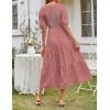 MEROKEETY Women’s 2025 Summer Puff Sleeve Smocked Floral Dress Crewneck Lace Flowy Tiered Midi Dresses(Tea Rose)