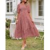 MEROKEETY Women’s 2025 Summer Puff Sleeve Smocked Floral Dress Crewneck Lace Flowy Tiered Midi Dresses(Tea Rose)
