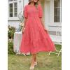 MEROKEETY Women’s 2025 Summer Puff Sleeve Smocked Floral Dress Crewneck Lace Flowy Tiered Midi Dresses(Watermelon)