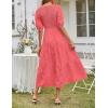 MEROKEETY Women’s 2025 Summer Puff Sleeve Smocked Floral Dress Crewneck Lace Flowy Tiered Midi Dresses(Watermelon)