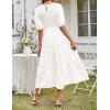 MEROKEETY Women’s 2025 Summer Puff Sleeve Smocked Floral Dress Crewneck Lace Flowy Tiered Midi Dresses(White)