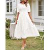 MEROKEETY Women’s 2025 Summer Puff Sleeve Smocked Floral Dress Crewneck Lace Flowy Tiered Midi Dresses(White)