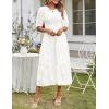 MEROKEETY Women’s 2025 Summer Puff Sleeve Smocked Floral Dress Crewneck Lace Flowy Tiered Midi Dresses(White)