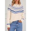 MEROKEETY Women’s 2026 Fall Winter Fair Isle Argyle Pullover Sweater Striped Crew Neck Long Sleeve Vintage Knit Tops(Apricot)