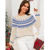MEROKEETY Women’s 2026 Fall Winter Fair Isle Argyle Pullover Sweater Striped Crew Neck Long Sleeve Vintage Knit Tops(Apricot)