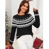 MEROKEETY Women’s 2026 Fall Winter Fair Isle Argyle Pullover Sweater Striped Crew Neck Long Sleeve Vintage Knit Tops(Black)