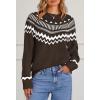 MEROKEETY Women’s 2026 Fall Winter Fair Isle Argyle Pullover Sweater Striped Crew Neck Long Sleeve Vintage Knit Tops(Coffee)