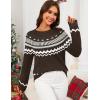 MEROKEETY Women’s 2026 Fall Winter Fair Isle Argyle Pullover Sweater Striped Crew Neck Long Sleeve Vintage Knit Tops(Coffee)