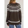 MEROKEETY Women’s 2026 Fall Winter Fair Isle Argyle Pullover Sweater Striped Crew Neck Long Sleeve Vintage Knit Tops(Coffee)