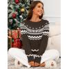 MEROKEETY Women’s 2026 Fall Winter Fair Isle Argyle Pullover Sweater Striped Crew Neck Long Sleeve Vintage Knit Tops(Coffee)